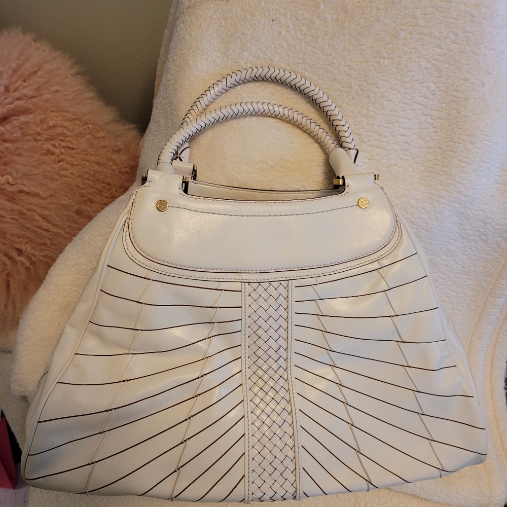 Cole Haan Cream Leather Woven Satchel